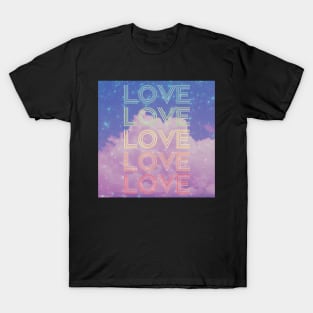 love,repeatedly Lettering,stars in the night sky,pastel colored painting,violet T-Shirt